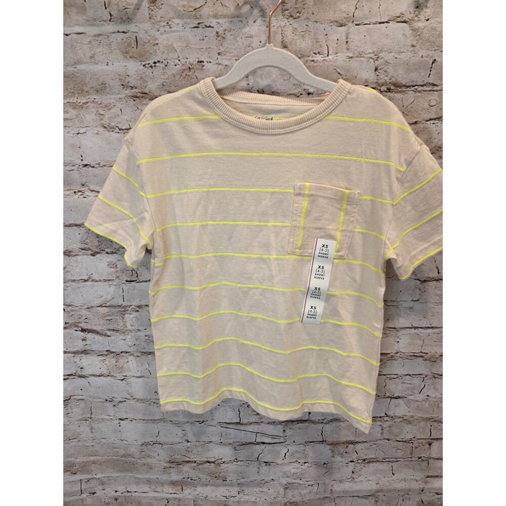 Cat & Jack Boys Striped Shirt Size XS Short Sleeve Crew Neck With Pocket NWT